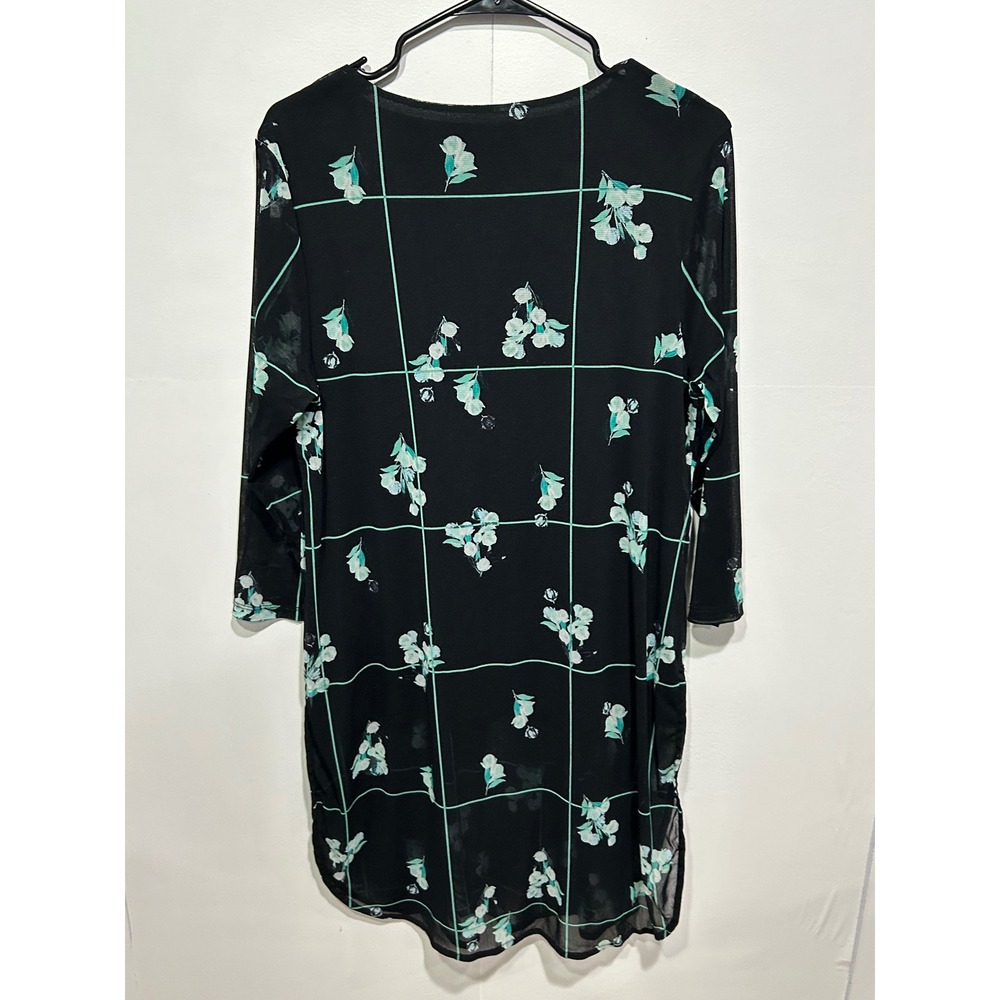 Alfani Tunic Top Womens L Black Floral Mesh Sheer 3/4 Sleeve cover up Modest - Picture 2 of 7